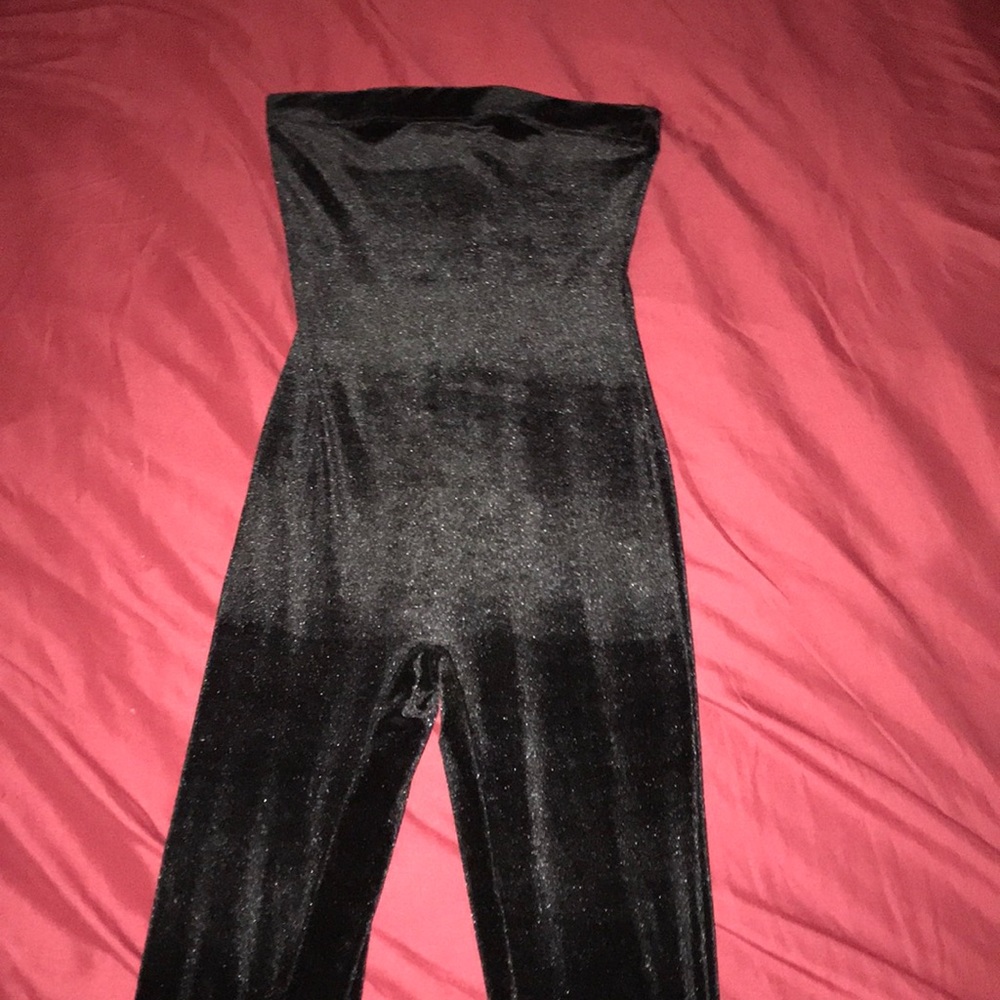 Long Black Suede Jumpsuit